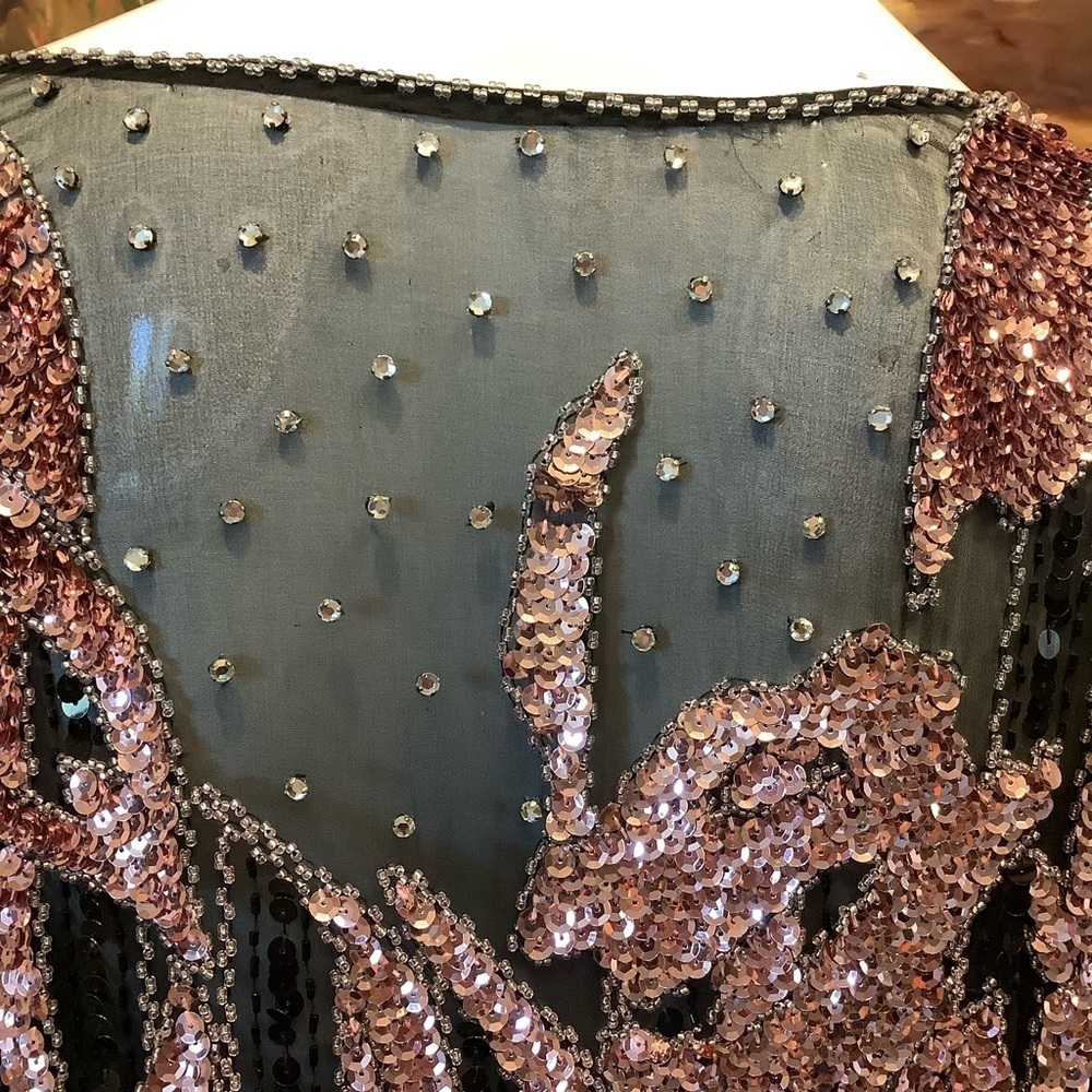 Vintage Sho Max Baby Pink Sequin Top with Rhinestones - Picture 10 of 12